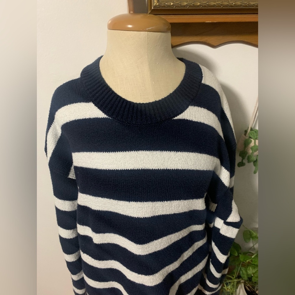 Banana Republic Striped Navy and White Sweater Nautical Cotton Blend XL - Picture 7 of 13